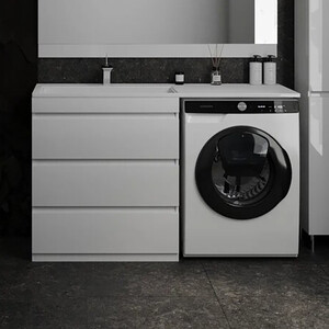 Тумба с раковиной Style line Даллас Люкс 78 (140L) три ящика, под стиральную машину, белая (СС-00002221 + 2000949233543)