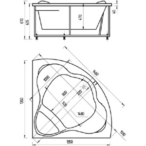 Акриловая ванна Aquatek Галатея 135x135 каркас, экран, слив-перелив (GAL135-0000022)