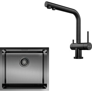 Кухонная мойка и смеситель Omoikiri Tadzava 49-U GM Nagano вороненая сталь (4993076, 4994179)