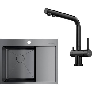 Кухонная мойка и смеситель Omoikiri Akisame 65 GM-L Nagano вороненая сталь (4973097, 4994179)