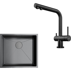 Кухонная мойка и смеситель Omoikiri Taki 49-U/IF GM Nagano вороненая сталь (4973524, 4994179)