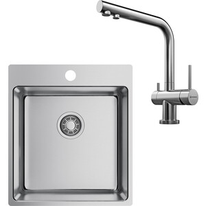 Кухонная мойка и смеситель Omoikiri Amadare 45 IN Nagano нержавеющая сталь (4993802, 4994011)