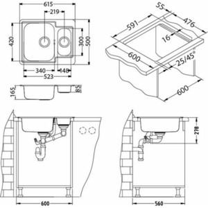 Кухонная мойка Alveus Line 50 нержавеющая сталь (1065676)