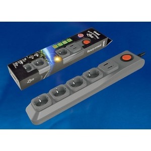 Cетевой фильтр Uniel S-GSL5-3U Grey (3 м, 4 розетки + 2 USB, серый)