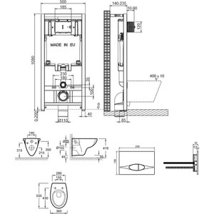 Комплект унитаза Jacob Delafon Patio с инсталляцией, сиденьем микролифт и клавишей белая (Set Patio E29025+E29026)