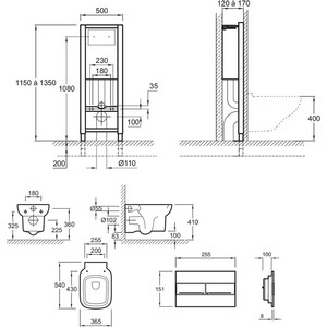 Комплект унитаза Jacob Delafon Replay с инсталляцией, сиденьем микролифт и клавишей белая (SetReplay E5504/ E4316-00)