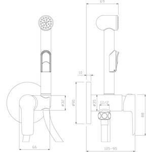 Гигиенический душ Rossinka Silvermix встраиваемый, с гигиенической лейкой, белый\хром (W25-51)