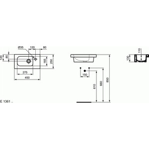 Раковина мебельная Ideal Standard Connect Space 45 правая (E136101)