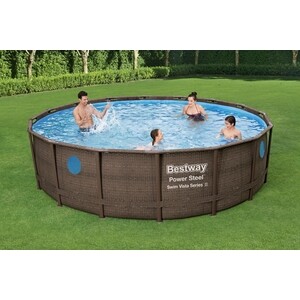 Каркасный бассейн Bestway 56725 BW Power Steel 488х122см "Ротанг" 19480л, фил.-нас. 5678л/ч, лестн., тент, попл.-доз.