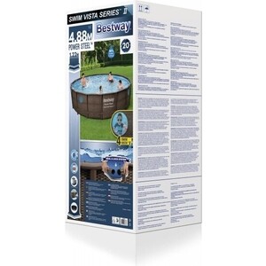 Каркасный бассейн Bestway 56725 BW Power Steel 488х122см "Ротанг" 19480л, фил.-нас. 5678л/ч, лестн., тент, попл.-доз.