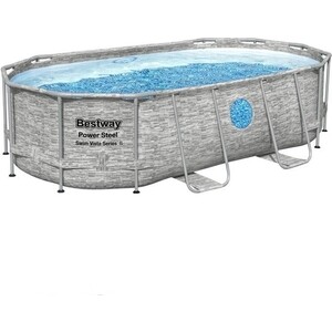 Каркасный бассейн Bestway 56946 BW Power Steel 488х305х107см Камень 10949л песчфил-нас 3028лч лестница тент попл-доз 89400₽