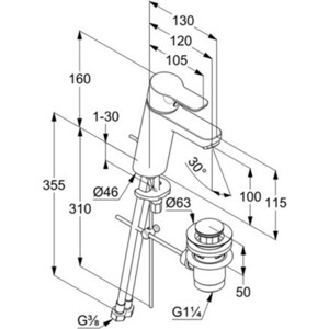 Смеситель для раковины Kludi Pure&Easy с донным клапаном, белый (372909165)