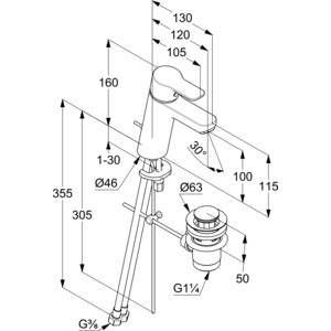 Смеситель для раковины Kludi Pure&Easy с донным клапаном, хром (372900565)