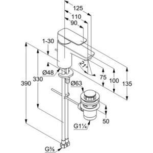Смеситель для раковины Kludi Pure&Style с донным клапаном, хром (403820575)