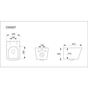 Унитаз подвесной безободковый Ceramicanova Metric Rimless с крепежом, с сиденьем микролифт (CN3007)