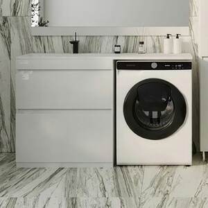Тумба с раковиной Style line Даллас Люкс 78 (140L) напольная, под стиральную машину, белая (СС-00002273 + 4627179377670)