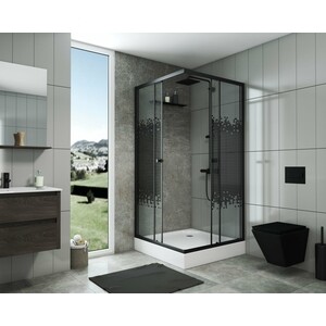 Душевой уголок Niagara Eco 80x80 прозрачный с рисунком, черный (NG-008-14Q BLACK)