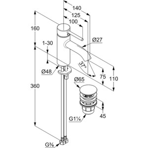 Смеситель для раковины Kludi Bozz с донным клапаном (382660576)
