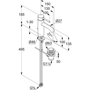 Смеситель для раковины Kludi Bozz с донным клапаном (382800576)