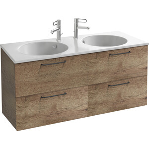 Тумба под раковину Jacob Delafon Odeon Rive Gauche 140 с четырьмя ящиками, дуб табак/черный (EB2526-R9-E52)