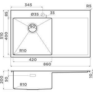 Кухонная мойка Omoikiri Akisame 86 IN-L нержавеющая сталь (4993760)