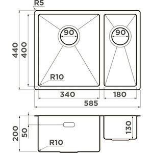 Кухонная мойка Omoikiri Taki 58-2-U/IF IN-L нержавеющая сталь (4993768)