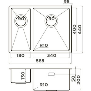 Кухонная мойка Omoikiri Taki 58-2-U/IF IN-R нержавеющая сталь (4993767)