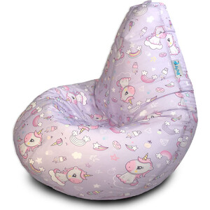 Кресло бескаркасное Mypuff груша, Волшебный единорог, размер XL- Компакт, оксфорд