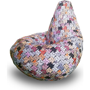 Кресло бескаркасное Mypuff Груша коты серые размер компакт принтованный оксфорд bm_592