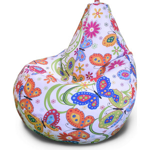 Кресло бескаркасное Mypuff груша, Бабочки, размер XXXL- Стандарт, мебельный хлопок