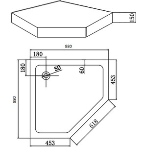 Душевой поддон Agger A03 90x90 на каркасе, с сифоном (A03-090TCR/T)