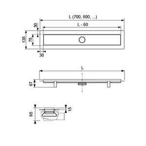 Дренажный канал TECE TECElinus для монтажа дренажного канала 2 в 1, 70 см (15103079)