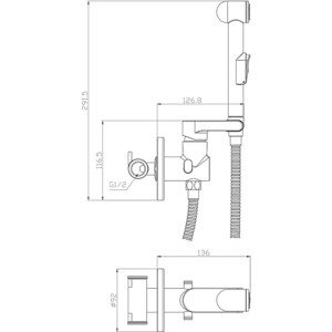 Гигиенический душ Rossinka Silvermix X встраиваемый, с гигиенической лейкой (X25-57)