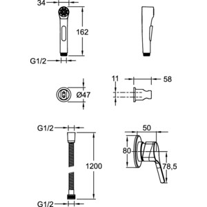 Гигиенический душ Jacob Delafon Elate с гигиенической лейкой, хром (E24610-CP)