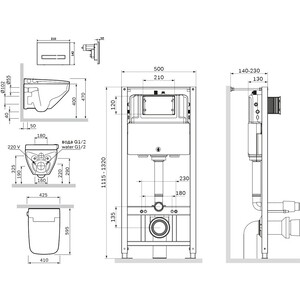 Комплект унитаза-биде Am.Pm Inspire V2.0 с крышкой-биде, инсталляцией, клавиша смыва черная (IS450A38.CCC50A)