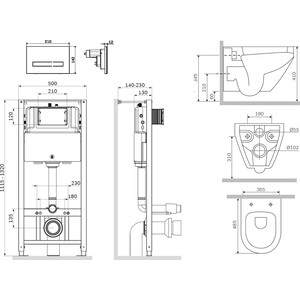 Комплект унитаза Am.Pm Spirit 2.0 FlashClean безободковый, с сиденьем микролифт, инсталляцией, клавиша смыва черная (IS450A38.701700)
