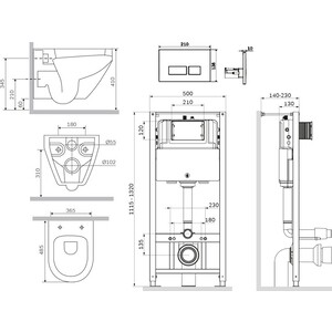 Комплект унитаза Am.Pm Spirit 2.0 FlashClean безободковый, с сиденьем микролифт, инсталляцией, клавиша смыва белая (IS47001.701700)