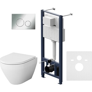 Комплект унитаза Am.Pm Spirit 2.0 FlashClean безободковый, с сиденьем микролифт, инсталляцией, клавиша смыва хром ( IS49051.701700)