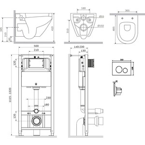 Комплект унитаза Am.Pm Spirit 2.0 FlashClean безободковый, с сиденьем микролифт, инсталляцией, клавиша смыва хром ( IS49051.701700)