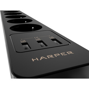Сетевой фильтр HARPER UCH-530 (5 розеток, 1,5m, USB, черный)