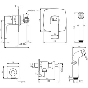 Гигиенический душ Lemark Ursus с гигиенической лейкой, черный (LM7219BL)