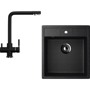 Кухонная мойка и смеситель Ulgran U-406 черный (U-406-308, U-016-308)