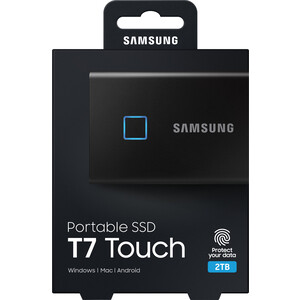 SSD накопитель Samsung 2TB T7 Touch MU-PC2T0K, 3D NAND TLC, USB 3.2 Type-C [R/W - 1050/1000 MB/s] Black