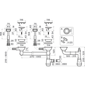 Сифон для кухонной мойки Omoikiri WK-2C IN с прямоугольными переливами, нержавеющая сталь (4956476)