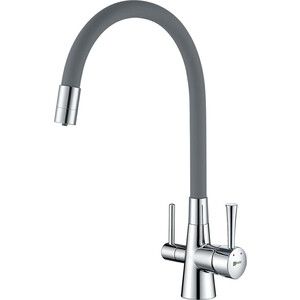 Смеситель для кухни Lemark Comfort с гибким изливом и подключением к фильтру, хром/серый (LM3075C-Gray)