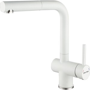 Смеситель для кухни Paulmark Dosse с выдвижным изливом, белый матовый (Do214418-431)