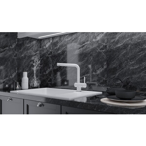 Смеситель для кухни Paulmark Dosse с выдвижным изливом, белый матовый (Do214418-431)