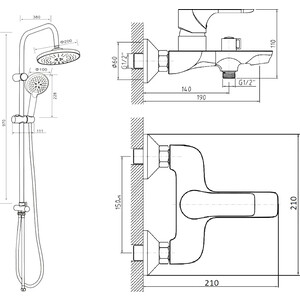 Душевая система Orange Aristo черный (M19-932b)