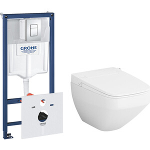 Комплект унитаза Am.Pm Inspire V2.0 TouchReel с инсталляцией Grohe, клавиша хром, крышка-биде микролифт (CCC50A1700SC, 38775001)