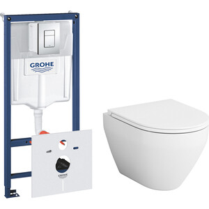 Комплект унитаза Am.Pm Spirit 2.0 FlashClean с инсталляцией Grohe, клавиша хром, сиденье микролифт (C701700SC, 38775001)